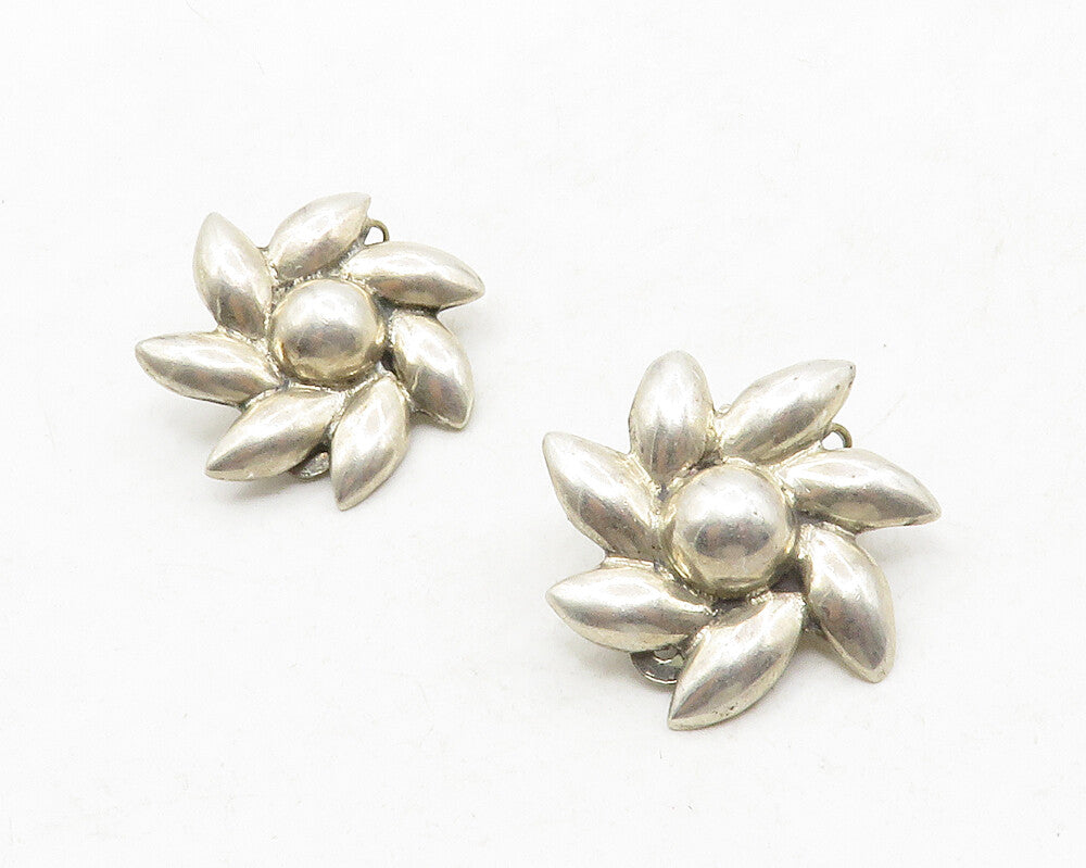 MEXICO 925 Sterling Silver  Vintage Flower Motif Non Pierce Earrings  EG6647