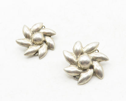 MEXICO 925 Sterling Silver  Vintage Flower Motif Non Pierce Earrings  EG6647