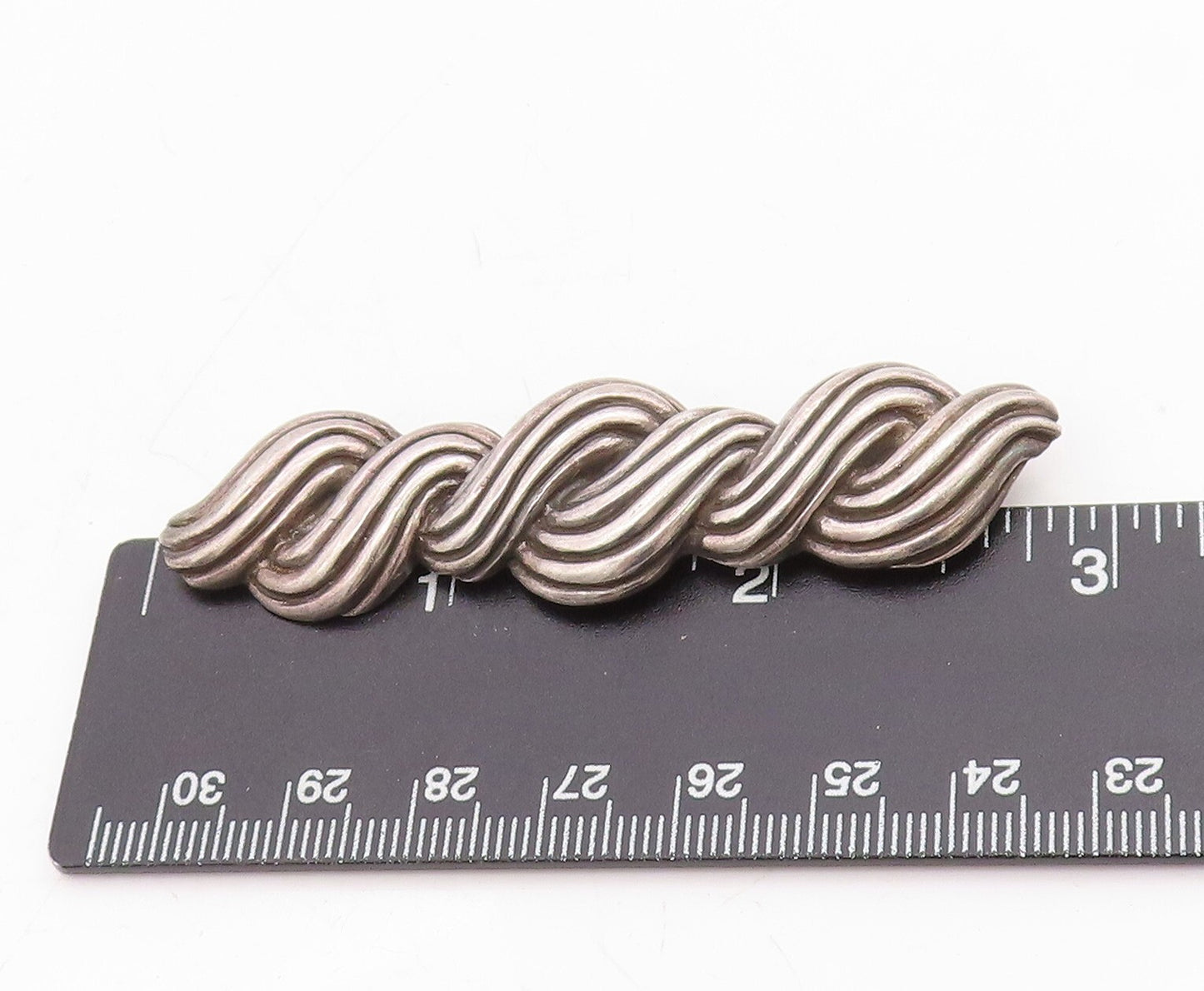 925 Sterling Silver Vintage Brooch Dark Tone Thick Twisted Rope Etched  BP11475