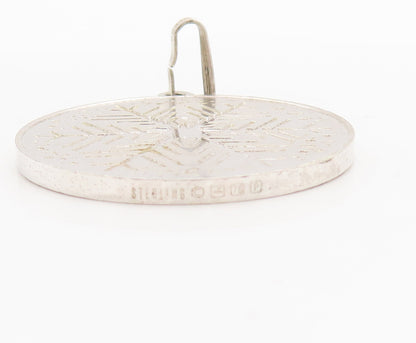 925 Sterling Silver Vintage Pendant Snow Flake Etched Christmas Coin  PT23059