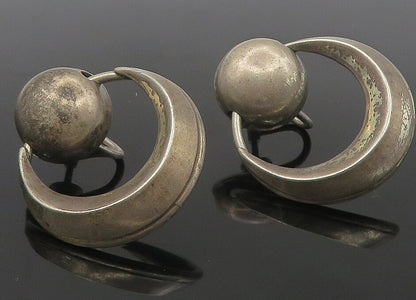 925 Sterling Silver  Vintage Dark Tone Round Non Pierce Drop Earrings  EG5972