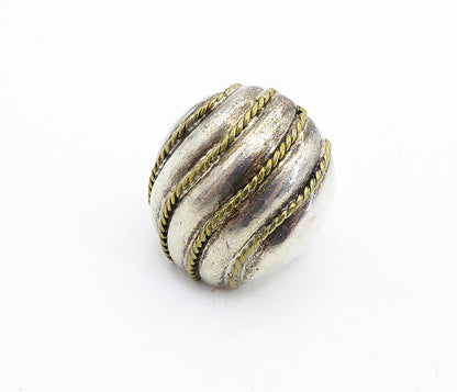 MEXICO 925 Silver  Vintage Two Tone Rope Twist Dome Band Ring Sz 7  RG6973