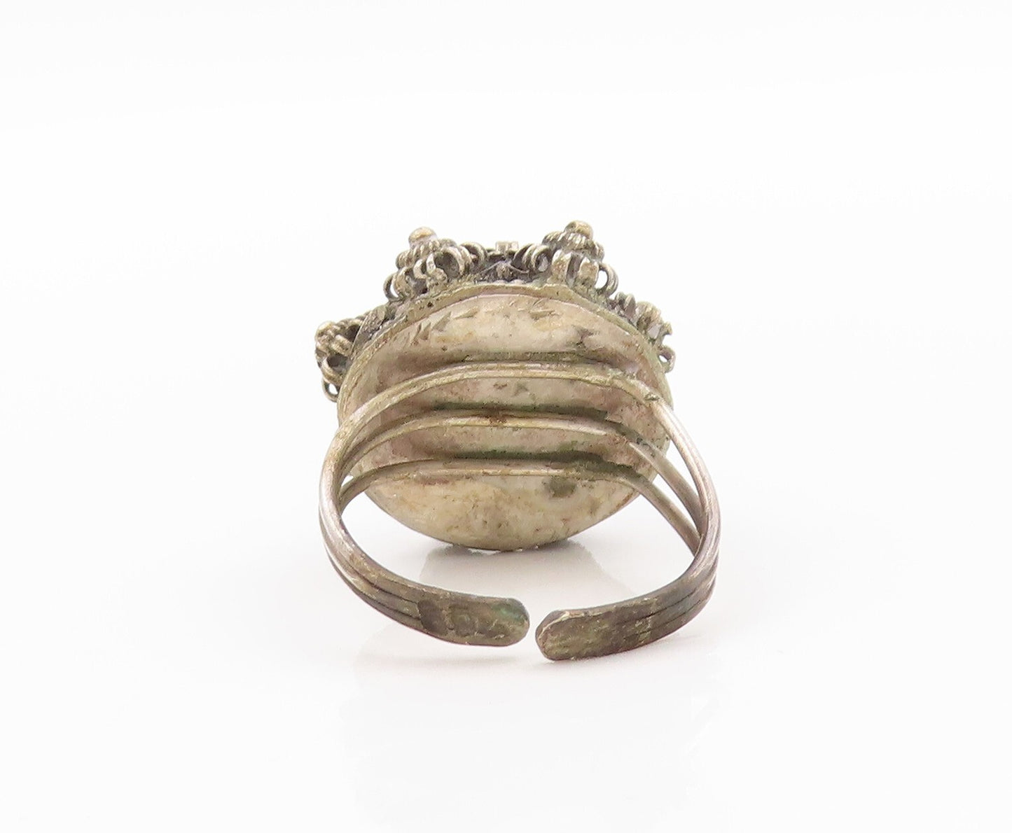 925 Sterling Silver Vintage Ring Designer Dark Tone Flower Carved Sz 8  RG31854