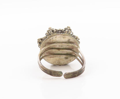 925 Sterling Silver Vintage Ring Designer Dark Tone Flower Carved Sz 8  RG31854
