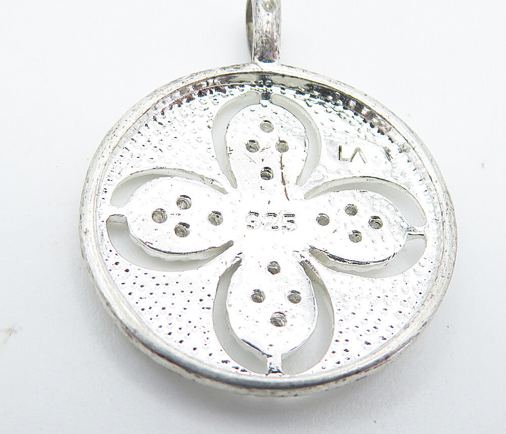925 Sterling Silver  Shiny Genuine Diamonds Flower Cutout Pendant  PT6167