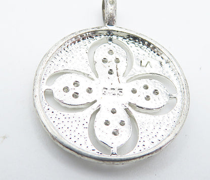 925 Sterling Silver  Shiny Genuine Diamonds Flower Cutout Pendant  PT6167