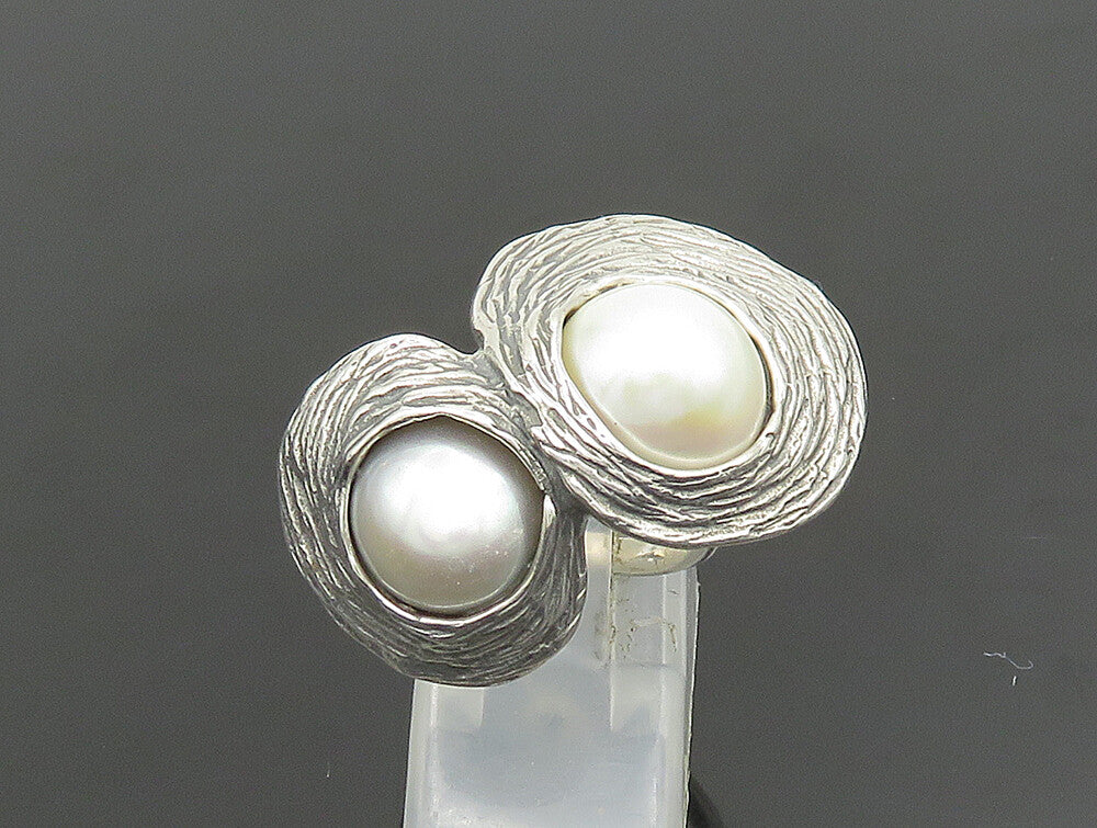 HAGIT GORALI 925 Silver  Vintage Double Fresh Water Pearl Ring Sz 8  RG25317