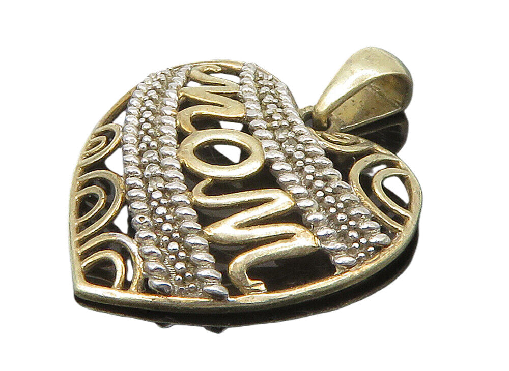 925 Sterling Silver  Genuine Diamonds Mom Love Heart Pendant  PT12165
