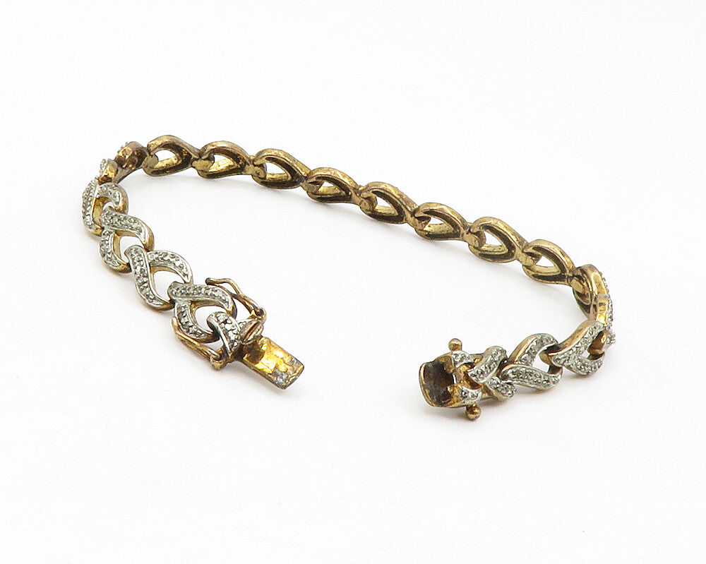 925 Sterling Silver  Vintage Genuine Diamond Wrench Link Chain Bracelet BT5249