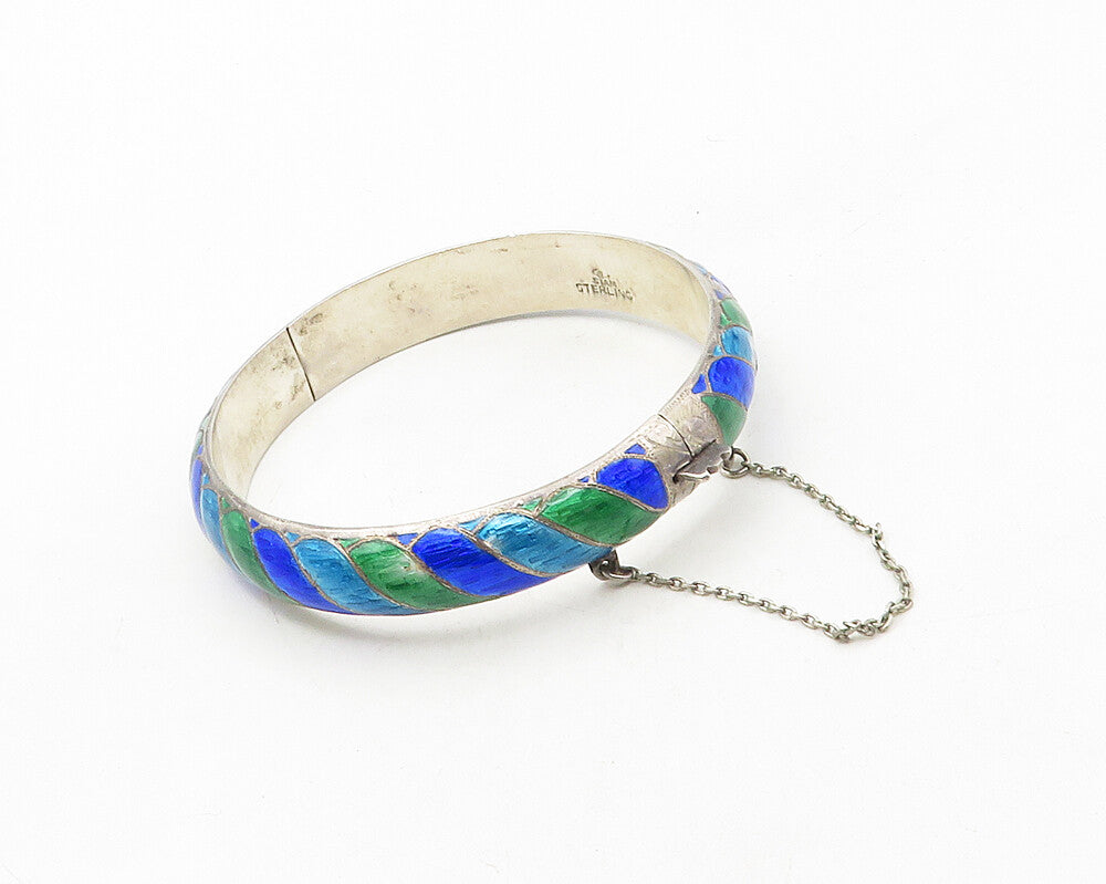 SIAM 925 Sterling Silver  Vintage Enamel Coated Pattern Bangle Bracelet BT4362