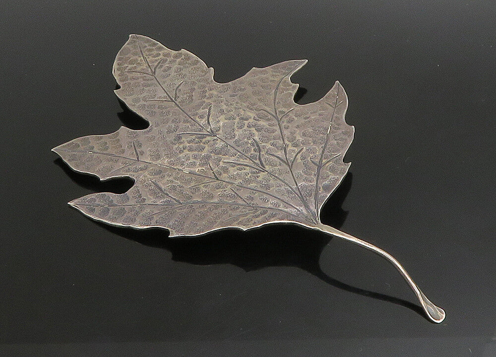 MANFREDI 925 Sterling Silver  Vintage Large Hammered Leaf Brooch Pin  BP9070