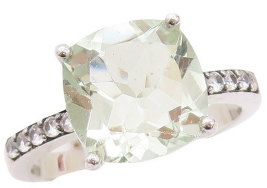 925 Sterling Silver Vintage Square Ring Green Amethyst & Topaz   Sz 7  RG30034