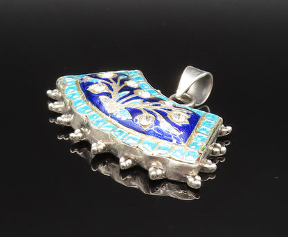 925 Silver  Vintage Double Sided Floral Enamel Cubic Zirconia Pendant  PT21004