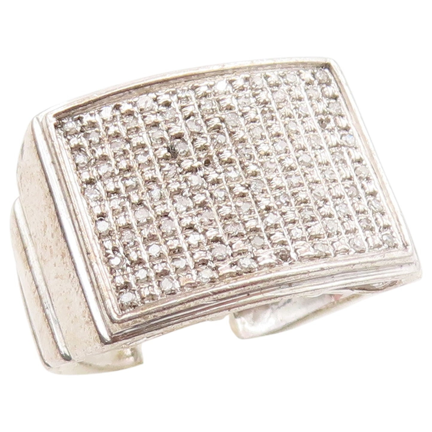 925 Sterling Silver Vintage Ring Real Diamonds Pave Statement Band Sz 8 RG36795