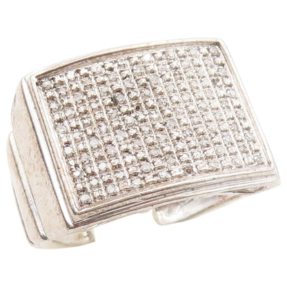 925 Sterling Silver Vintage Ring Real Diamonds Pave Statement Band Sz 8 RG36795