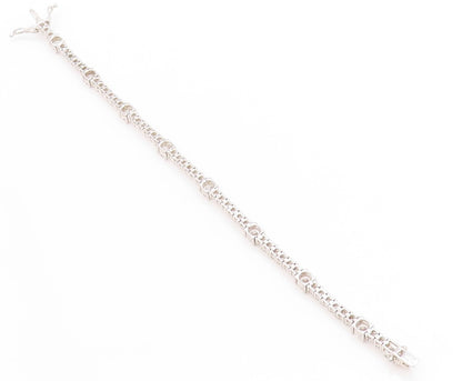 925 Sterling Silver Vintage Bracelet Two Shape Sparkling CZ Tennis Chain BT11389