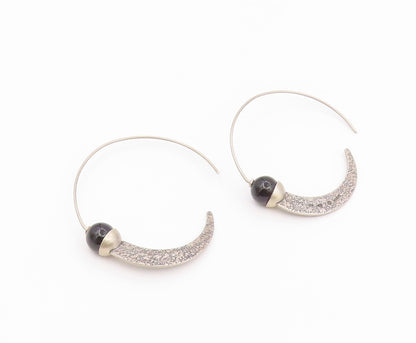 925 Sterling Silver Vintage Earrings SILPADA Black Chalcedony Moon Arch  EG14511