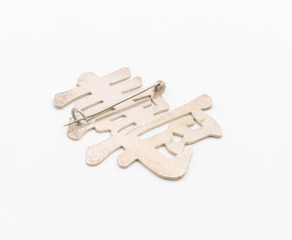 CHINESE 925 Sterling Silver  Vintage Smooth Flat Character Brooch Pin  BP9667