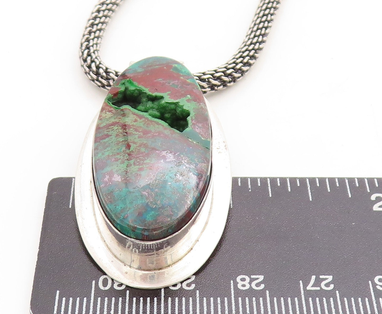 DEFOE 925 Silver  Vintage Chrysocolla Modernist Twist Chain Necklace  NE1570
