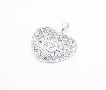 925 Sterling Silver  Sparkling Topaz Basket Weave Love Heart Pendant  PT5343