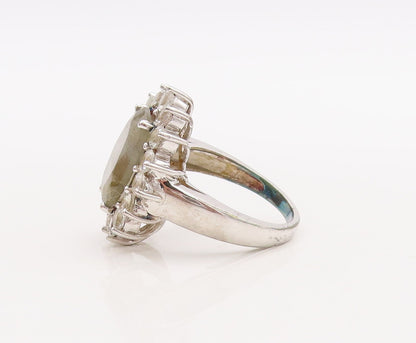 925 Sterling Silver Vintage Ring Oval Cut Gemstone Halo Topaz  Sz 7  RG29850