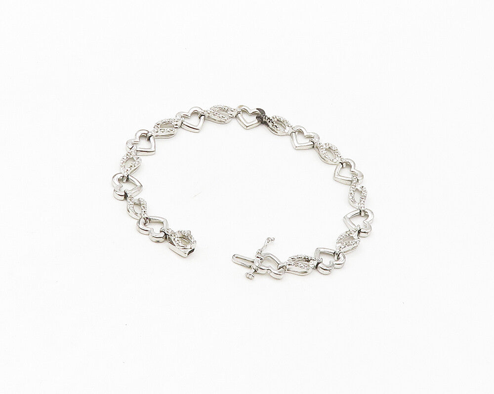 925 Sterling Silver  Genuine Diamonds Open Love Heart Chain Bracelet  BT6822