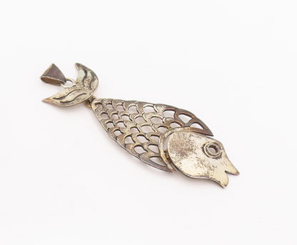 925 Sterling Silver Vintage Pendant Cutout Fish With Movable Tail  PT22937