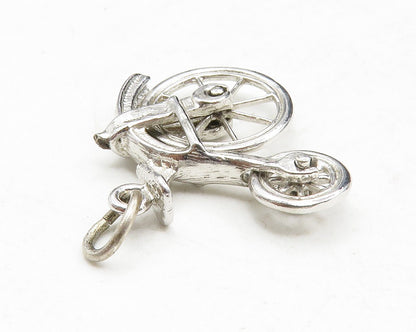 925 Sterling Silver Vintage Shiny Penny Farthing Bicycle Pendant  PT10237