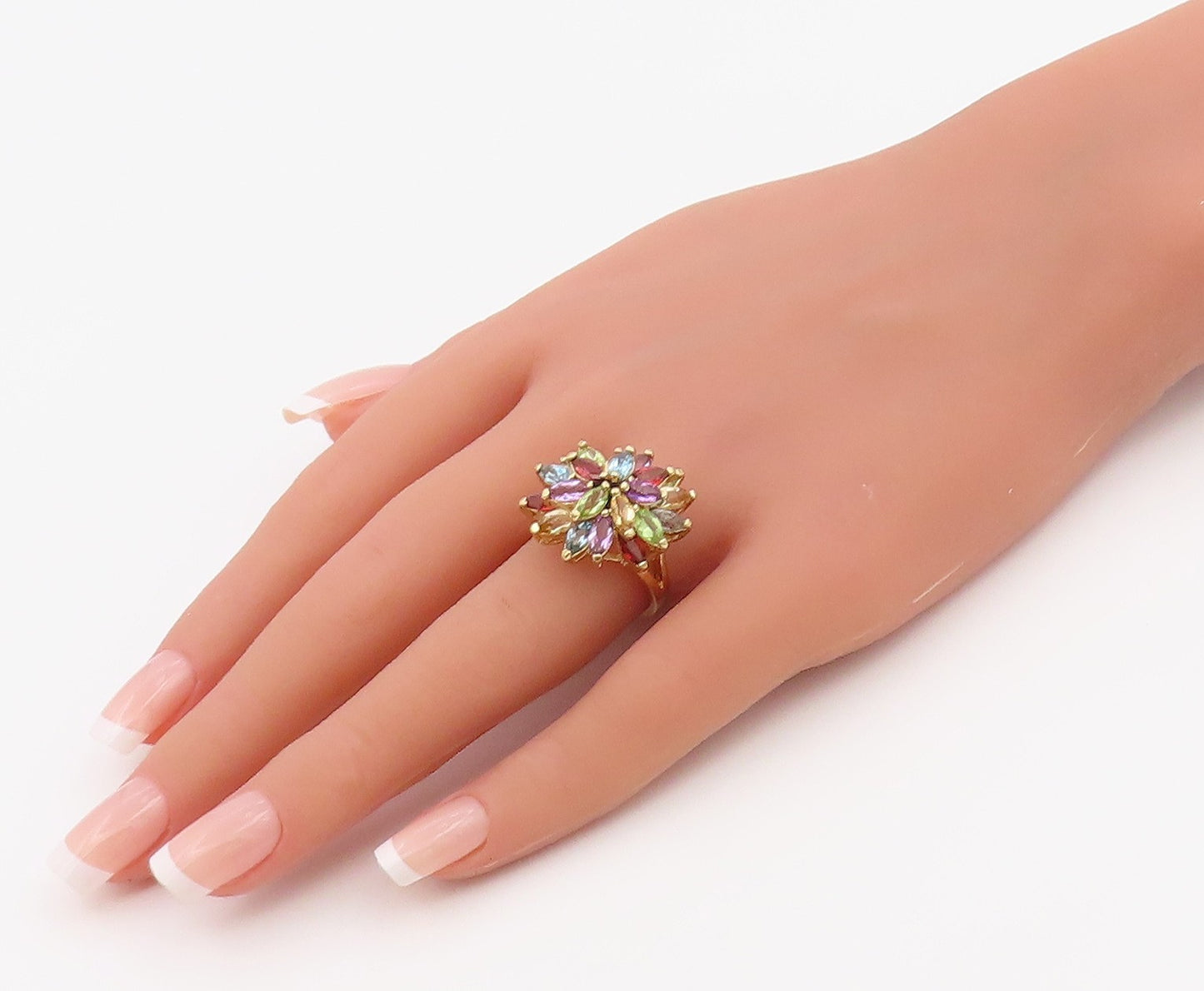 925 Sterling Silver Vintage Ring Gold Plated Multi Gemstone Flower Sz 7 RG36528