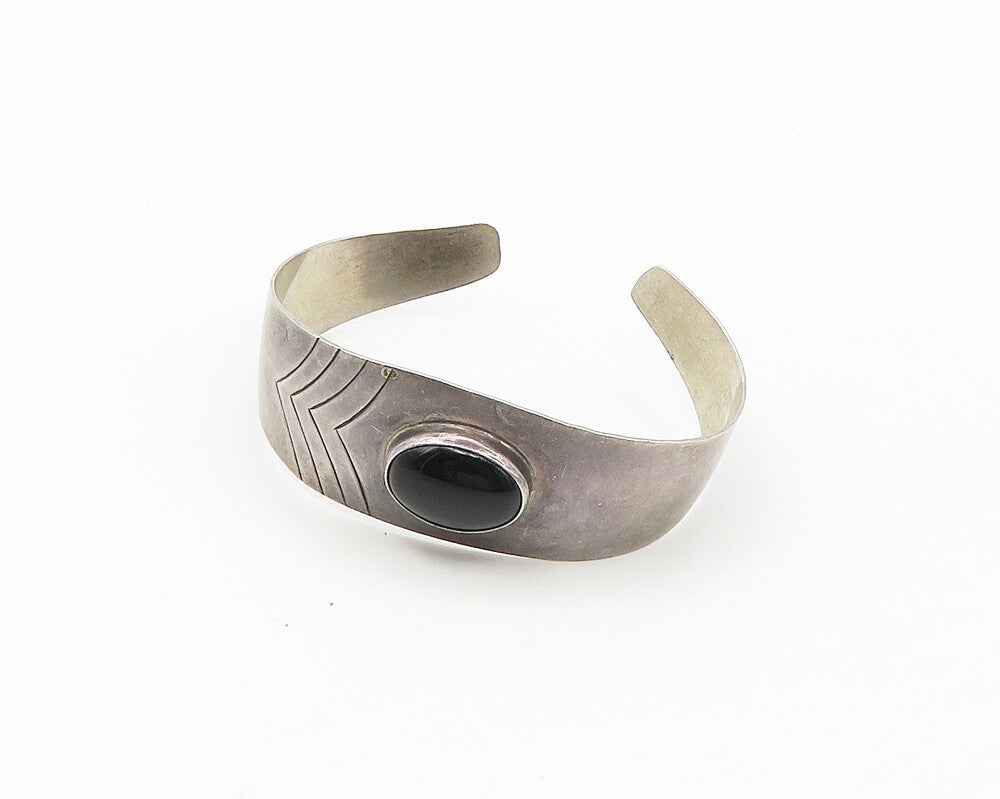 SYLVIA CHEE NAVAJO 925 Silver  Vintage Black Onyx Arrow Cuff Bracelet  BT6783