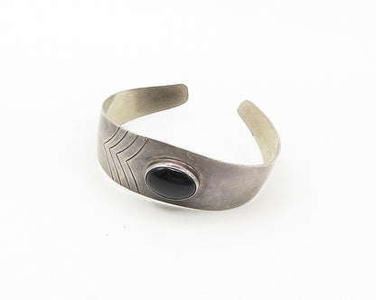 SYLVIA CHEE NAVAJO 925 Silver  Vintage Black Onyx Arrow Cuff Bracelet  BT6783