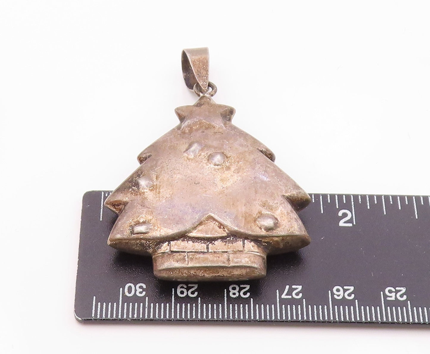 925 Sterling Silver  Vintage Dark Tone Hollow Christmas Tree Pendant  PT6395