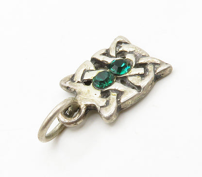 925 Sterling Silver  Vintage Petite Green Topaz Celtic Knot Pendant  PT11853