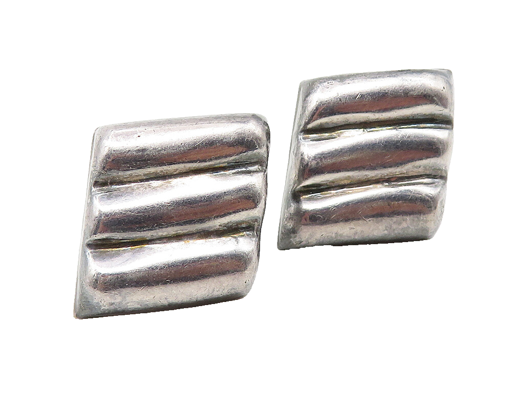 925 Sterling Silver  Vintage Dark Tone Fluted Square Drop Earrings  EG5874