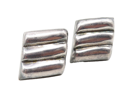 925 Sterling Silver  Vintage Dark Tone Fluted Square Drop Earrings  EG5874