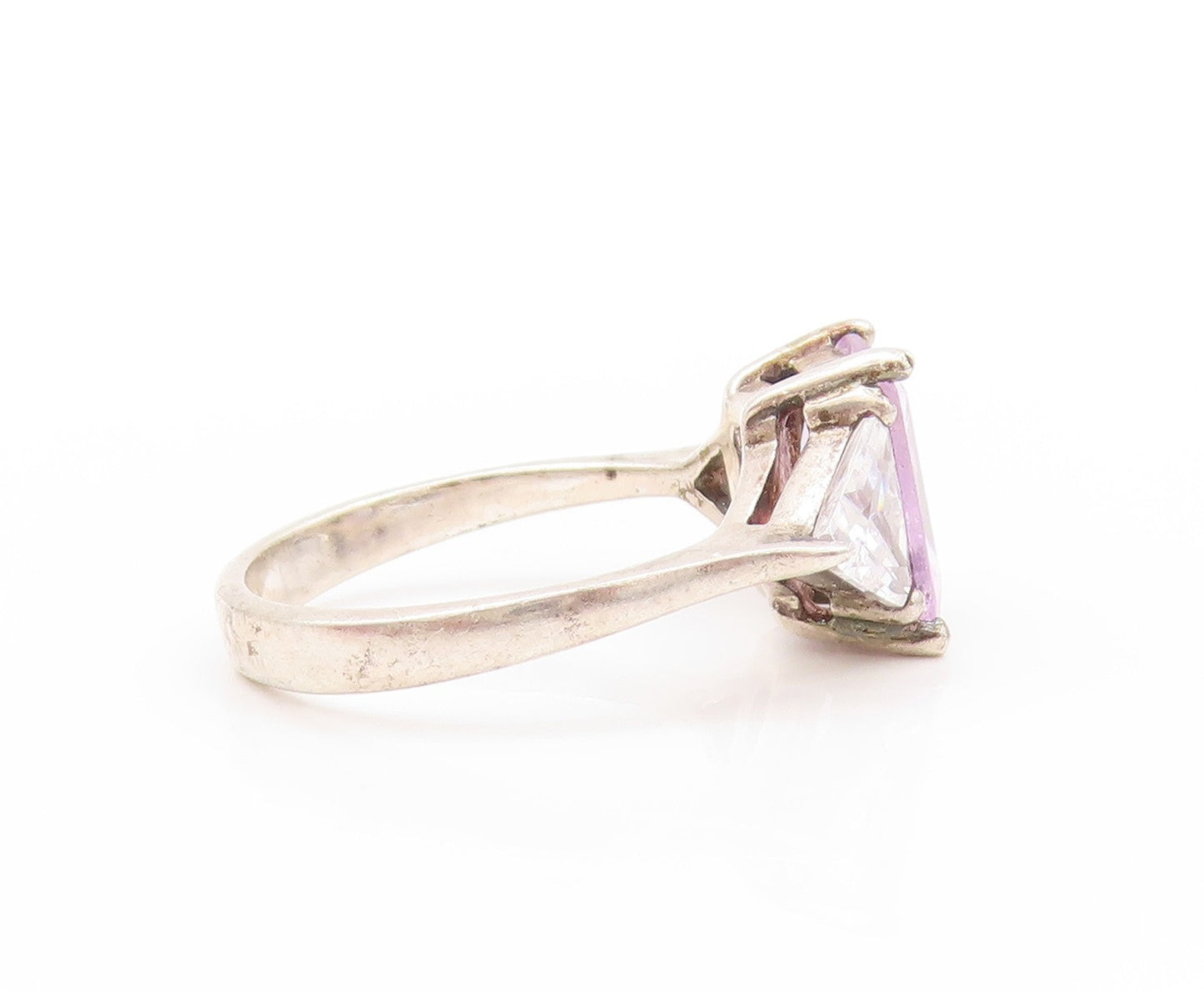 925 Sterling Silver Vintage Ring Rectangle Amethyst Triangle Topaz  Sz 8 RG32993