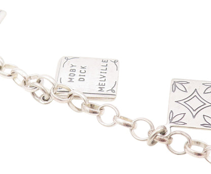 925 Sterling Silver Vintage Bracelet Book Lover Dangling Carved Books  BT11131
