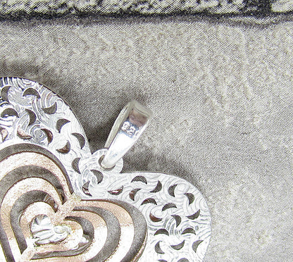 925 Sterling Silver Cut Out 2 Tone Love Heart & Butterfly Drop Pendant PT1398