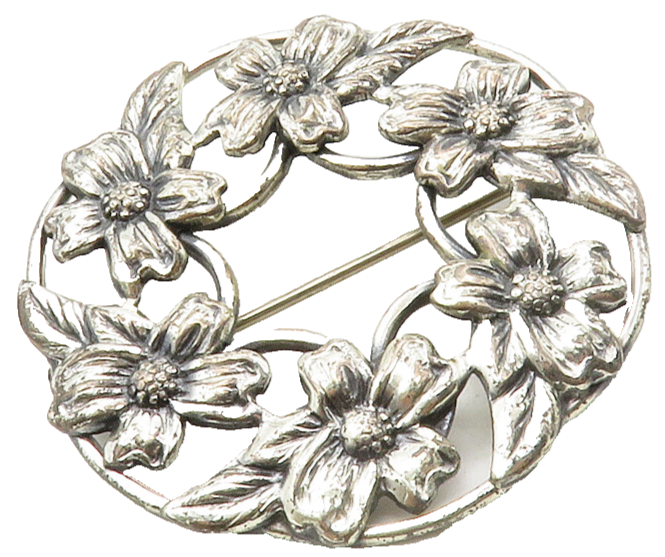 DANECRAFT 925 Sterling Silver  Vintage Shiny Floral Wreath Brooch Pin  BP5083