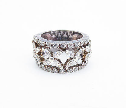 925 Sterling Silver  Shiny Topaz Open Flower Pattern Band Ring Sz 5.5  RG7299