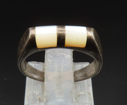 925 Silver  Vintage Oxidized Mother Of Pearl Square Dome Ring Sz 5  RG24563