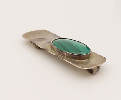 DESIGNER 925 Silver  Vintage Minimalist Oval Malachite Brooch Pin  BP10224