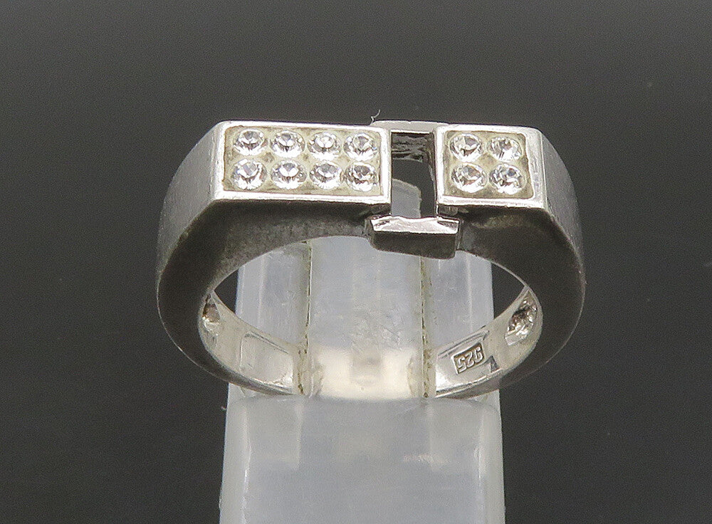 925 Sterling Silver  Vintage Rhinestones Square Band Ring Sz 7.5  RG23623
