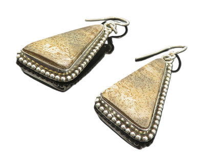 925 Sterling Silver  Vintage Brown Jasper Fluted Shiny Dangle Earrings  EG3779