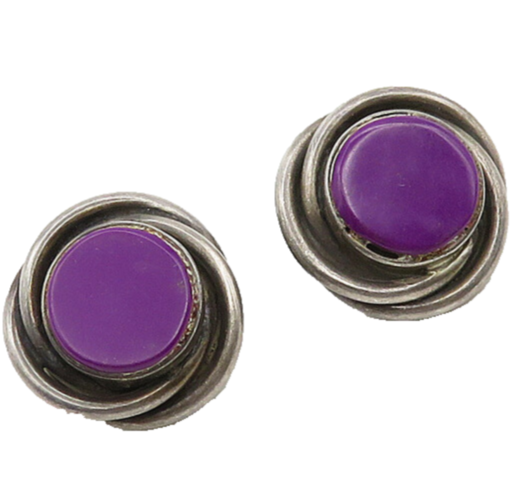 MEXICO 925 Silver  Vintage Sugilite Round Twist Non Pierce Earrings  EG9689