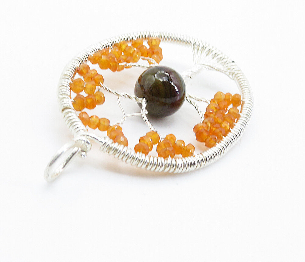 925 Sterling Silver  Modernist Agate & Citrine Tree Of Life Pendant  PT6098