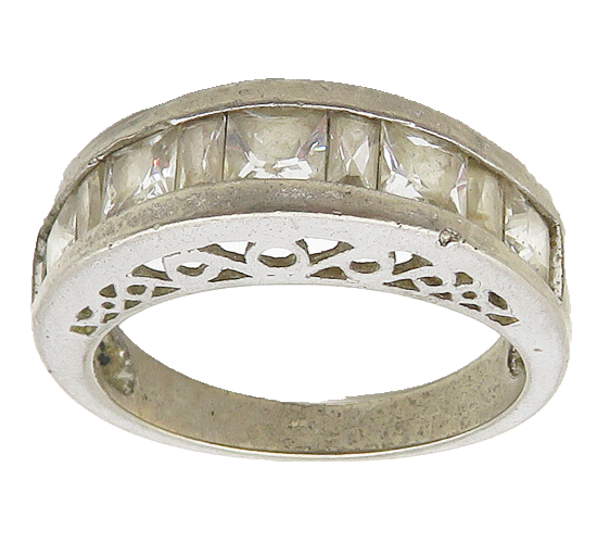 925 Sterling Silver  Vintage Cubic Zirconia Dome Band Ring Sz 8  RG17806