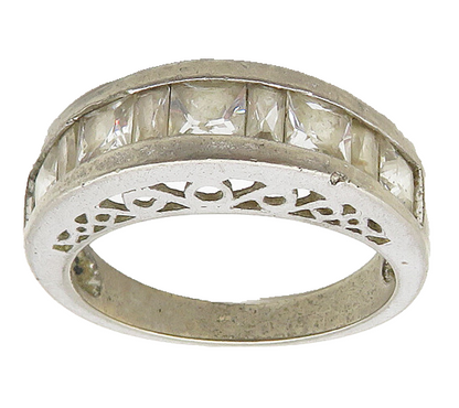 925 Sterling Silver  Vintage Cubic Zirconia Dome Band Ring Sz 8  RG17806