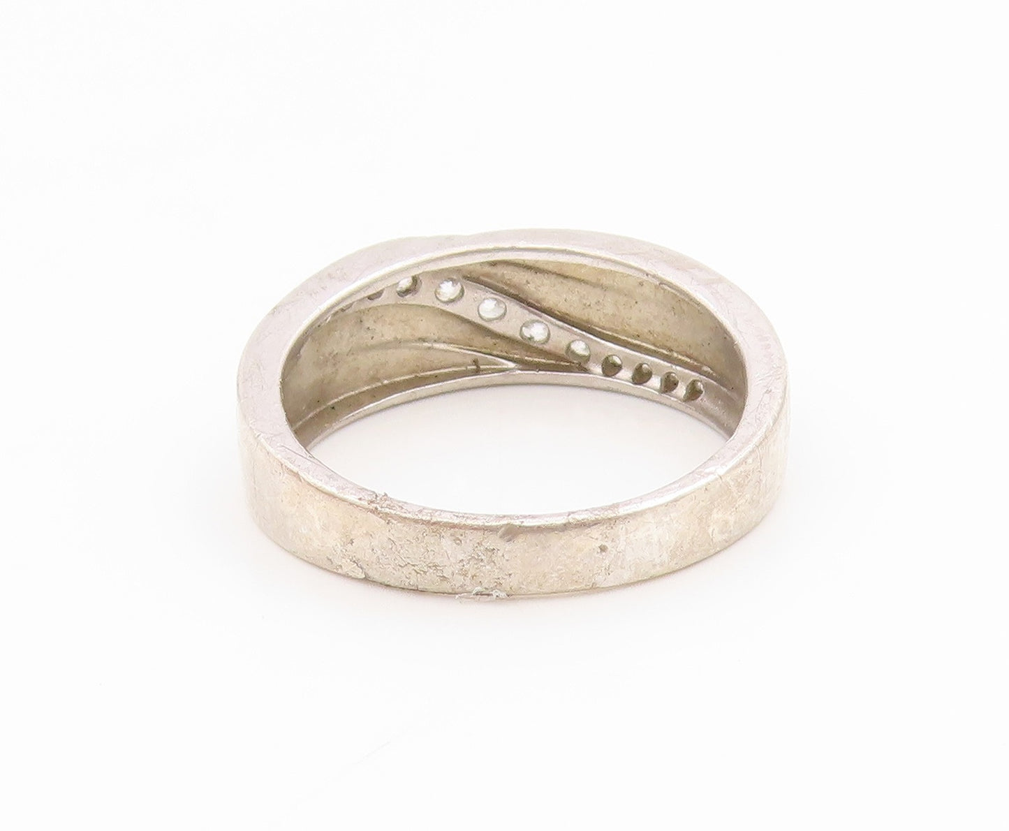 925 Sterling Silver Vintage Ring Round CZ Wavy Channel Set Band  Sz 10  RG34543