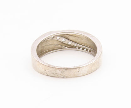 925 Sterling Silver Vintage Ring Round CZ Wavy Channel Set Band  Sz 10  RG34543